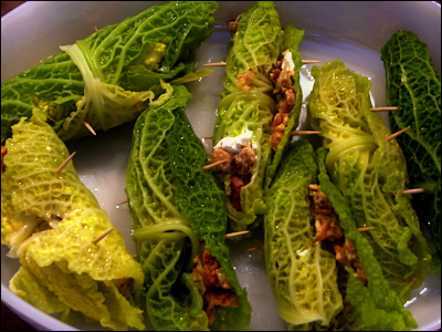Wirsingrouladen mit Veggi-Hack (vegan)