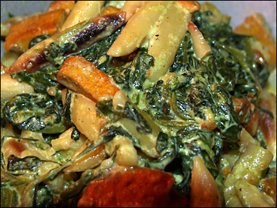 Penne mit gebratenem Tofustreifen und Spinat-Sahnesauce (vegan)